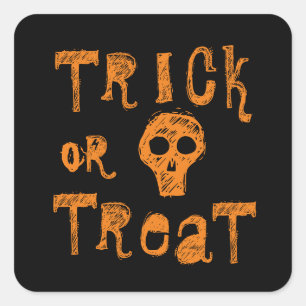 Trick or Treat Grunge Oranje Schedel Halloween Vierkante Sticker