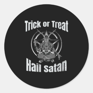 Trick or treat Hail Satan Pentagramgeit Ronde Sticker