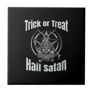 Trick or treat Hail Satan Pentagramgeit Tegeltje