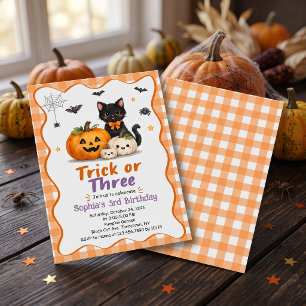 Trick or Treat Halloween 3e verjaardagsuitnodiging Kaart