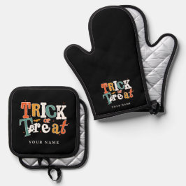 Trick Or Treat Halloween Aangepaste Naam Ovenwant & Pannenlap Set