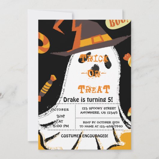 Trick or treat, Halloween Bats, Ghost Invitation Kaart (Voorkant)