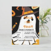 Trick or treat, Halloween Bats, Ghost Invitation Kaart (Staand voorkant)