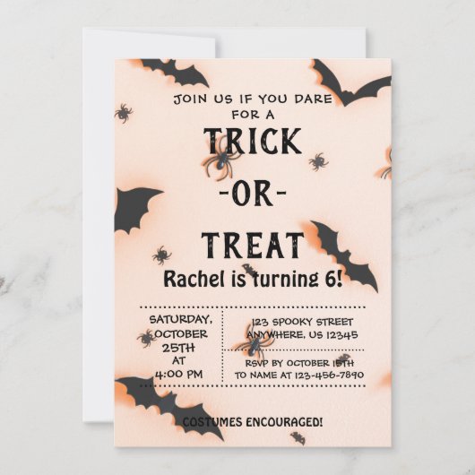 Trick or treat, Halloween Bats Invitation Kaart (Voorkant)