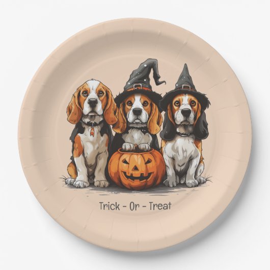 Trick or treat Halloween Beagle Dogs Papieren Bordje (Voorkant)