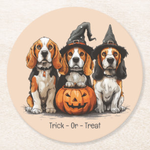 Trick or treat Halloween Beagle Dogs Ronde Kartonnen Onderzetter