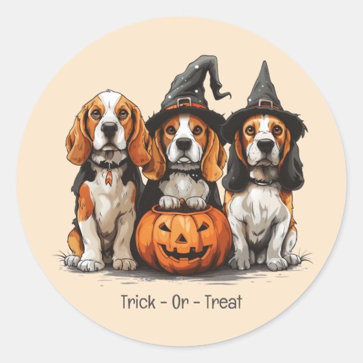 Trick or treat Halloween Beagle Dogs Ronde Sticker (Voorkant)