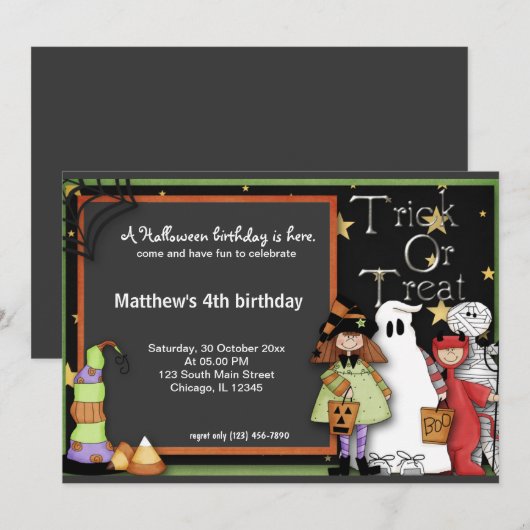 Trick or treat Halloween Birthday Kaart (Voorkant / Achterkant)