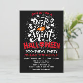 Trick or treat Halloween Birthday Party Kaart (Staand voorkant)