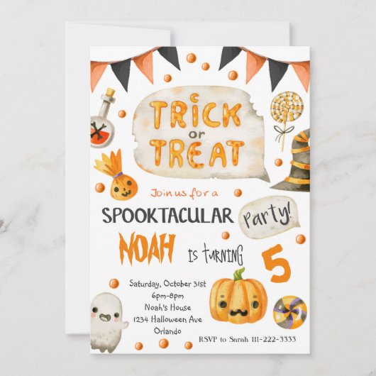Trick or treat Halloween Birthday Uitnodiging (Voorkant)