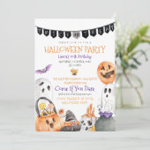 Trick or treat Halloween Birthday Uitnodiging (Staand voorkant)