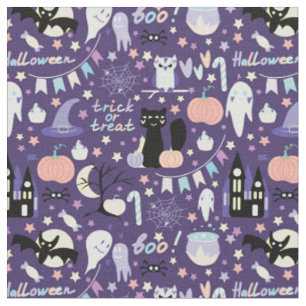 Trick or treat Halloween Black Cat Pumpkins Paars Stof