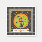 Trick or treat Halloween Black Cat Witch Servet (Voorkant)