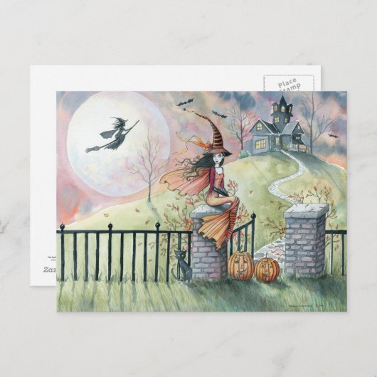 Trick or treat Halloween Briefkaart Witch Cat (Voorkant / Achterkant)