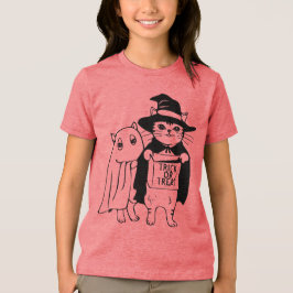 Trick or treat Halloween Cat Witch Ghost Tri-Blend Shirt