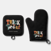 Trick or treat Halloween Custom Name Ovenwant & Pannenlap Set (Voorkant)