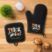 Trick or treat Halloween Custom Name Ovenwant & Pannenlap Set (Top down)