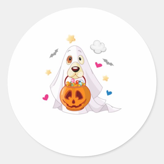 Trick or treat Halloween Dog Ghost Ronde Sticker (Voorkant)
