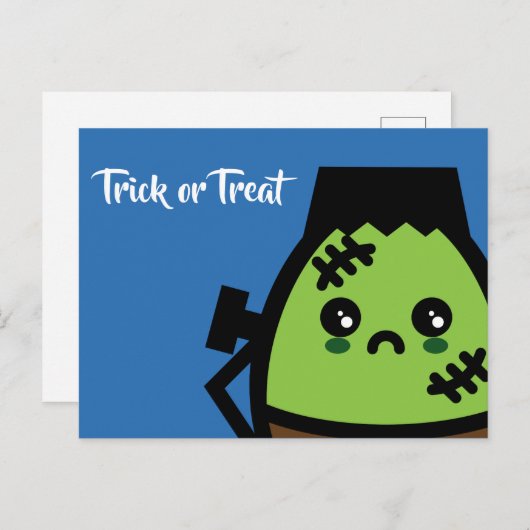 Trick or treat - Halloween - Egg Frankenstein Uitnodiging Briefkaart (Voorkant / Achterkant)