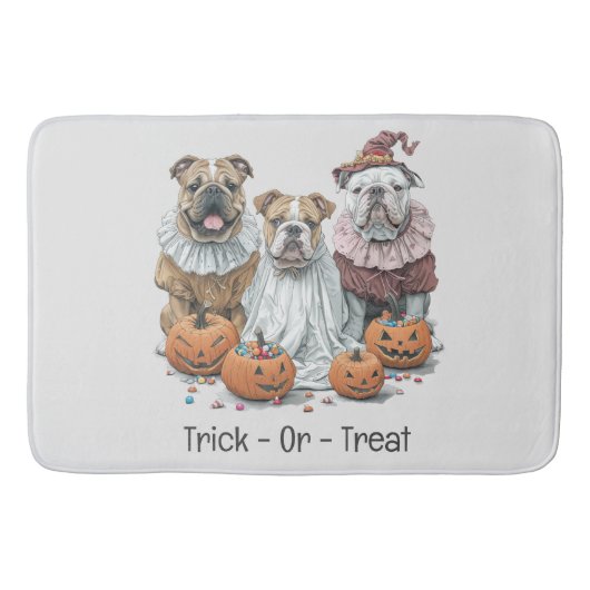 Trick or treat Halloween Engelse Bulldogs Pompoen Badmat (Voorkant)