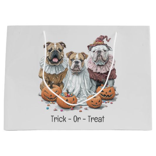 Trick or treat Halloween Engelse Bulldogs Pompoen Groot Cadeauzakje (Voorkant)