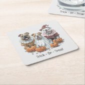 Trick or treat Halloween Engelse Bulldogs Pompoen Kartonnen Onderzetters (Schuin)