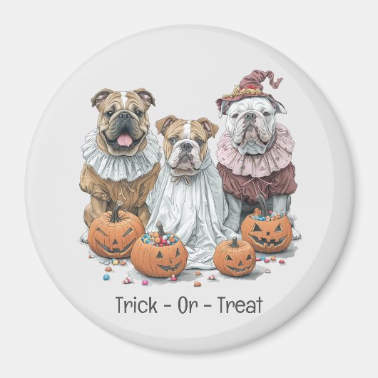 Trick or treat Halloween Engelse Bulldogs Pompoen Magneet (Voorkant)