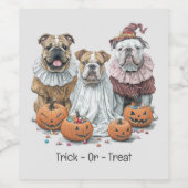 Trick or treat Halloween Engelse Bulldogs Pompoen Wijn Etiket (Enkel label)