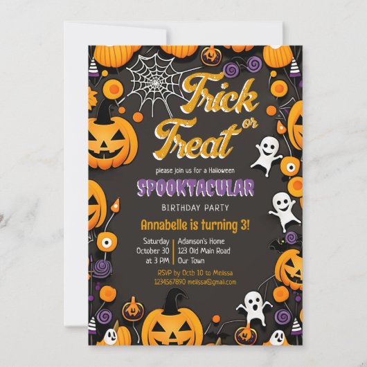 Trick or treat Halloween feest groovy retro Kaart (Voorkant)