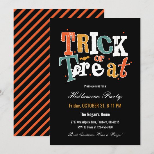 Trick or Treat Halloween-feest Kaart (Voorkant / Achterkant)
