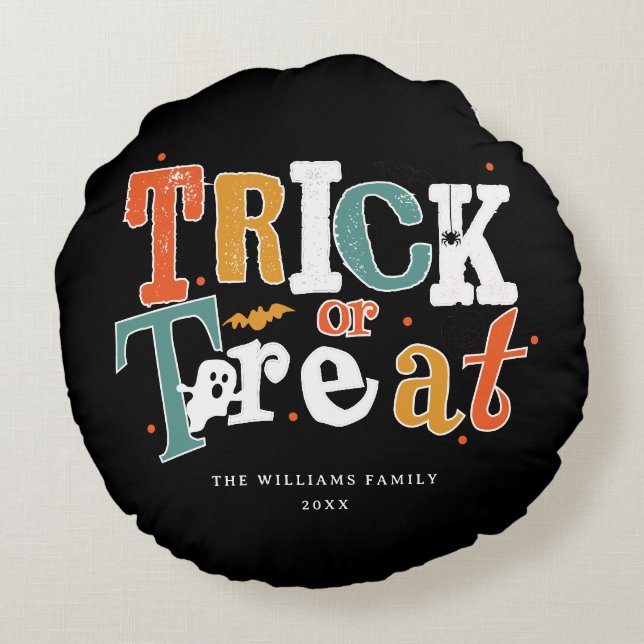 Trick Or Treat Halloween Feest Rond Kussen (Achterkant)