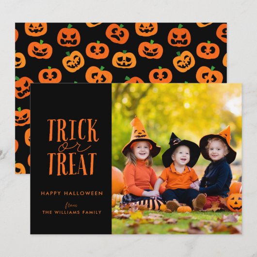 Trick or treat Halloween-fotokaart Feestdagenkaart (Voorkant / Achterkant)