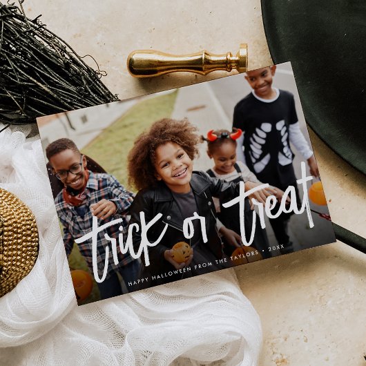 Trick or treat Halloween-fotokaart Kaart