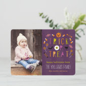 Trick or treat Halloween-fotokaart Kaart (Staand voorkant)