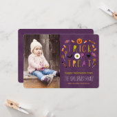 Trick or treat Halloween-fotokaart Kaart (Voorkant / Achterkant in situ)