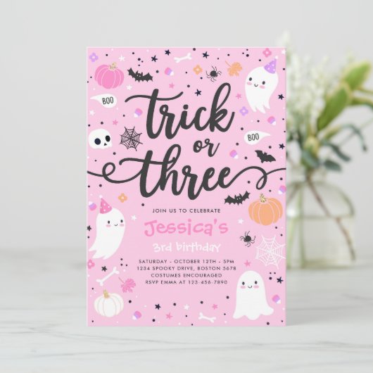 Trick or treat Halloween Ghost 3e verjaardagsfeest Kaart (Staand voorkant)