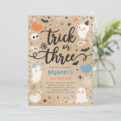 Trick or treat Halloween Ghost 3e verjaardagsfeest Kaart (Staand voorkant)