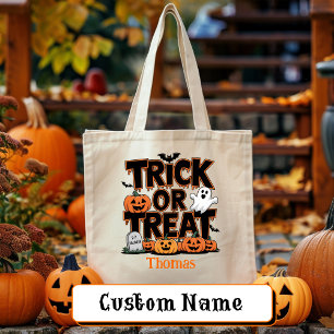 Trick or treat Halloween Ghost Pumpkin Personalise Tote Bag
