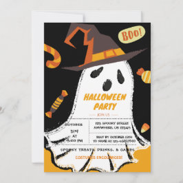 Trick or treat, Halloween Ghost, Snoep Invitation Kaart