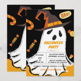 Trick or treat, Halloween Ghost, Snoep Invitation Kaart