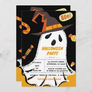Trick or treat, Halloween Ghost, Snoep Invitation Kaart