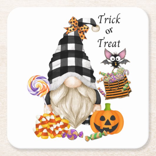 Trick or treat Halloween Gnome Kartonnen Onderzetters (Voorkant)