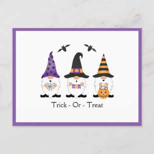 Trick or treat Halloween Gnomes Paars Sinaasappel Briefkaart