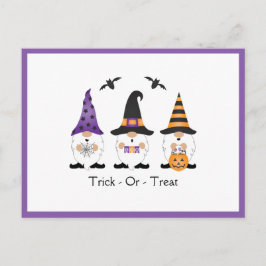 Trick or treat Halloween Gnomes Paars Sinaasappel Briefkaart