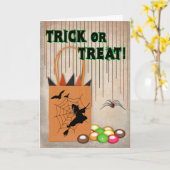 TRICK OR TREAT Halloween Greeting Kaart (Gele Bloem)