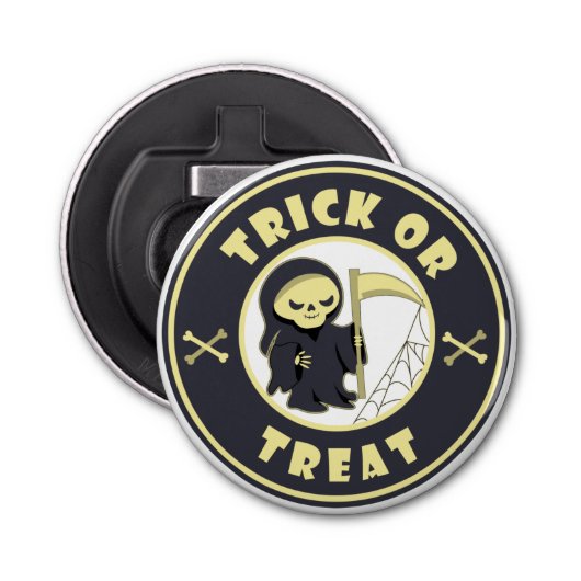 Trick or treat Halloween grim reaper karakter Button Flesopener (Voorkant)