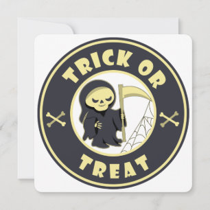 Trick or treat Halloween grim reaper karakter Feestdagenkaart