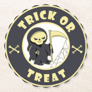 Trick or treat Halloween grim reaper karakter Kartonnen Onderzetters