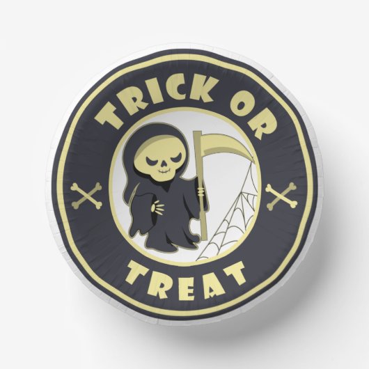 Trick or treat Halloween grim reaper karakter Papieren Kommen (Voorkant)