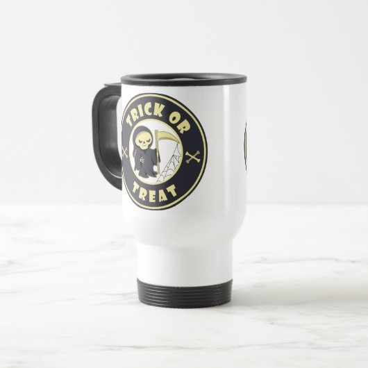Trick or treat Halloween grim reaper karakter Reisbeker (Voorkant links)